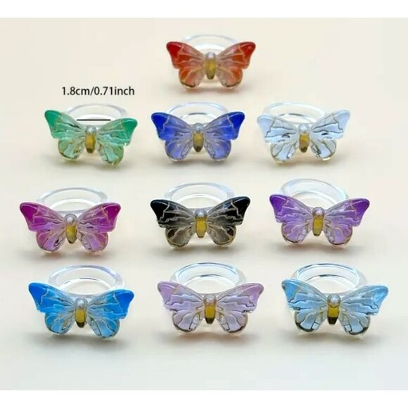 2 Rings Black Tipped Butterfly & Black Bow Resin Ring - Picture 10 of 10